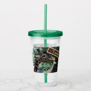 Vaso Acrílico Copa personalizada de jirafa con tapa y paja