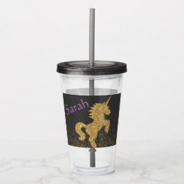 Vaso Acrílico Copa Personalizada Unicornio Con Paja