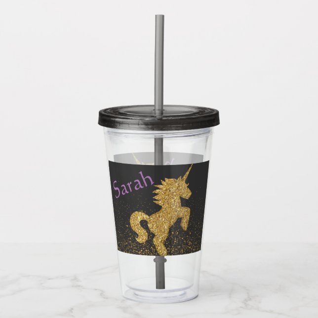 Vaso Acrílico Copa Personalizada Unicornio Con Paja (Anverso)