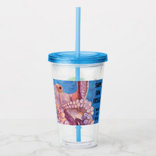 Vaso Acrílico Copa y paja reutilizables salven nuestro pulpo oce