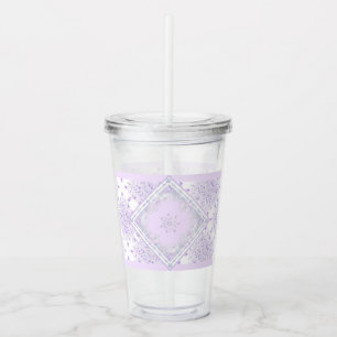 Vaso Acrílico copo de nieve morado ligero y corazón brillante