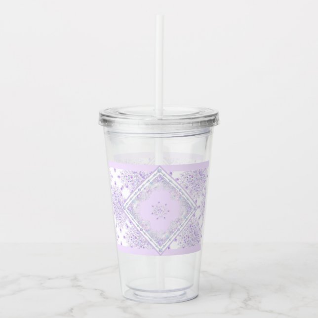 Vaso Acrílico copo de nieve morado ligero y corazón brillante (Anverso)