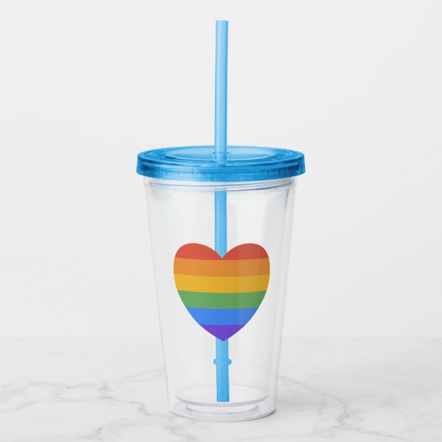 Vaso Acrílico Corazón arco iris (Anverso)