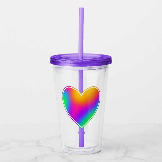 Vaso Acrílico Corazón arcoiris (Anverso)