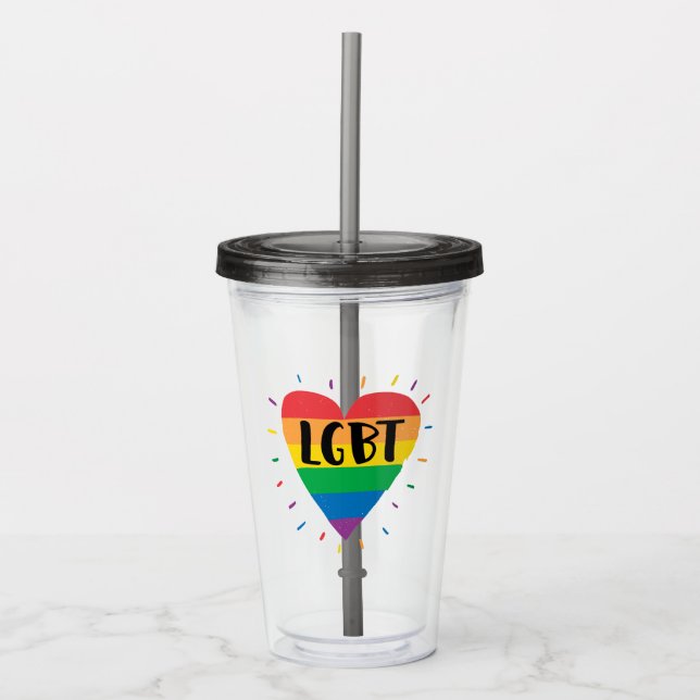 Vaso Acrílico Corazón arcoiris LGBT (Anverso)