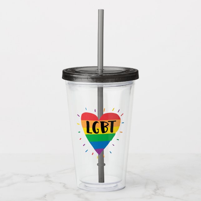 Vaso Acrílico Corazón arcoiris LGBT (Anverso)