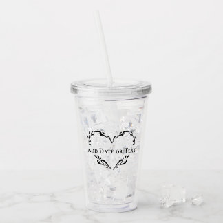 Vaso Acrílico Corazón Botánico de Boda Personalizado con Texto P