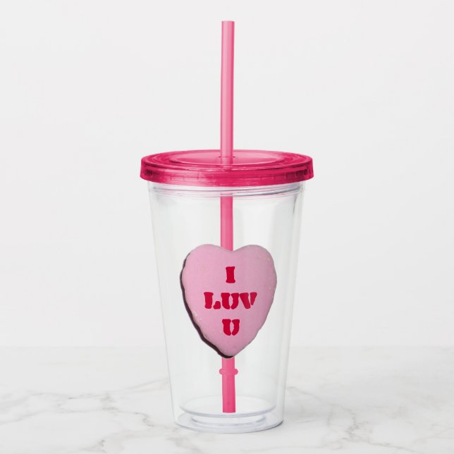 Vaso Acrílico Corazón de Caramelo de San Valentín (Anverso)