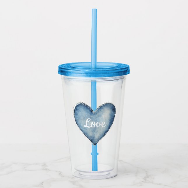Vaso Acrílico Corazón de Denim Azul (Anverso)