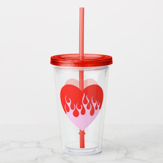 Vaso Acrílico Corazón de Fuego (Anverso)