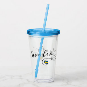 Vaso Acrílico Corazón de la bandera sueca, diseño de escritura s