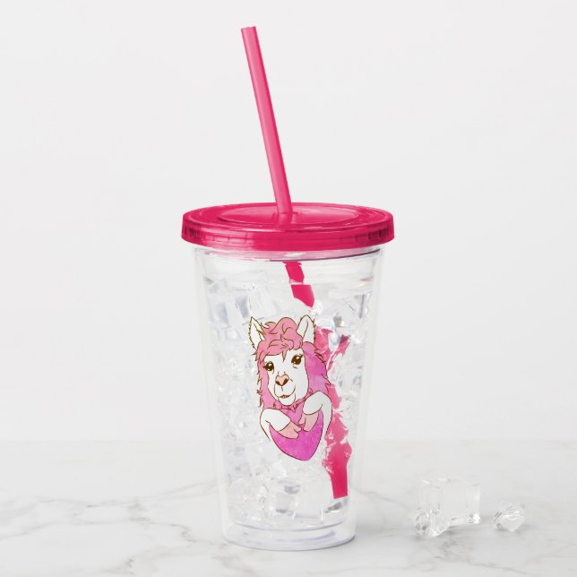 Vaso Acrílico Corazón de Llama Rosa (Anverso (hielo))