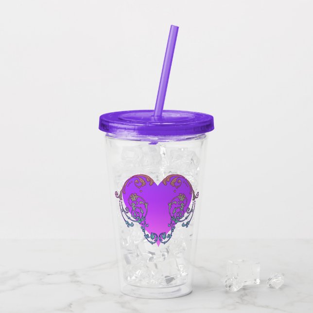 Vaso Acrílico Corazón morado romántico elegante con sabor (Reverso (hielo))