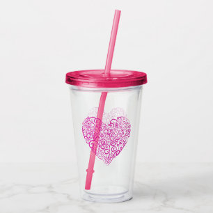 Vaso Acrílico Corazón rosa de escritura a mano espiral para Día