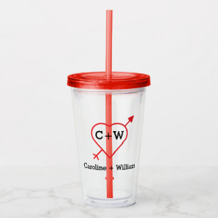 Vaso Acrílico Corazón Y Flecha Monograma