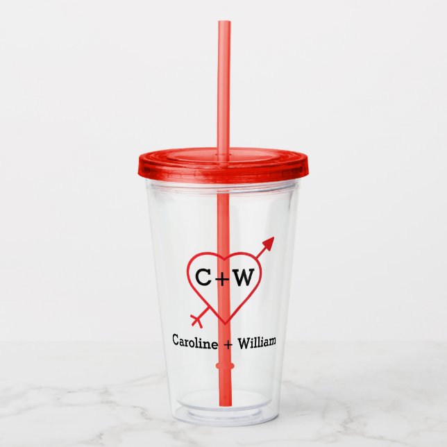 Vaso Acrílico Corazón Y Flecha Monograma (Anverso)
