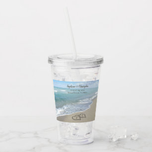 Vaso Acrílico Corazones de bodas de playa en la arena elegante