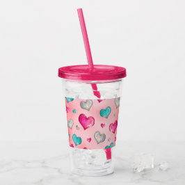 Vaso Acrílico Corazones de Purpurina Girly