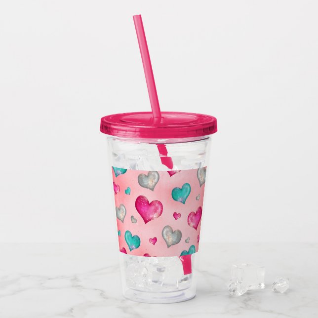 Vaso Acrílico Corazones de Purpurina Girly (Anverso (hielo))