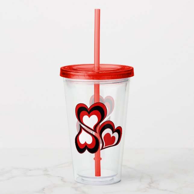 Vaso Acrílico Corazones, rojo, negro, blanco, El día de San Vale (Anverso)