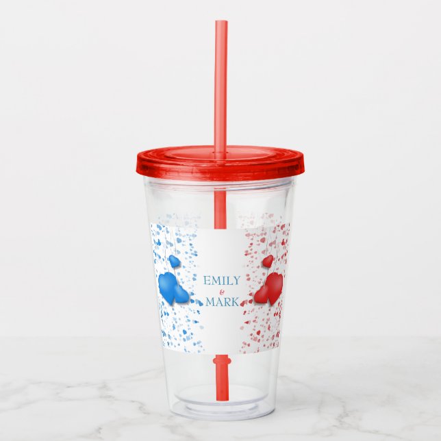 Vaso Acrílico Corazones Rojo Y Azul (Anverso)