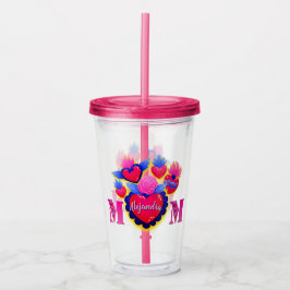 Vaso acrílico Corazones rosas de Mamá Editable