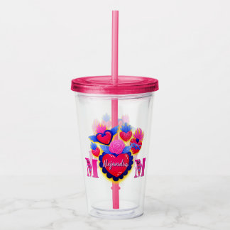 Vaso acrílico Corazones rosas de Mamá Editable