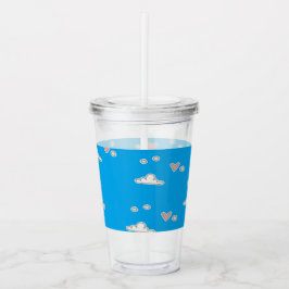 Vaso Acrílico Corazones y nubes en azul