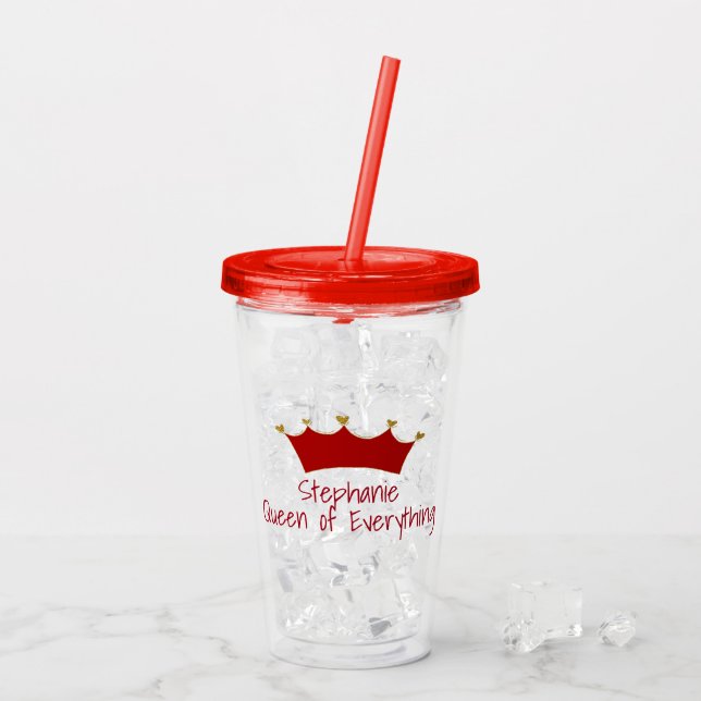 Vaso Acrílico Corona Roja Tema de Reina (Reverso (hielo))