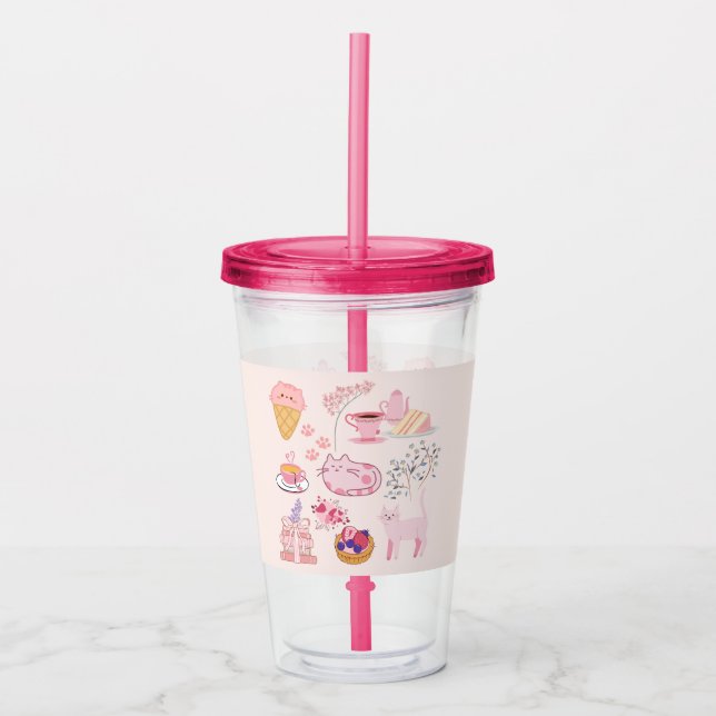 Vaso Acrílico Cozor de gatos rosados (Anverso)