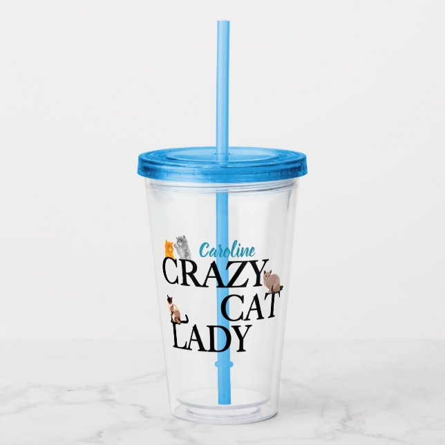 Vaso Acrílico Crazy Cat Lady Cute Personalizado (Anverso)