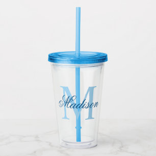 Vaso Acrílico Crear su nombre de monograma personalizado azul