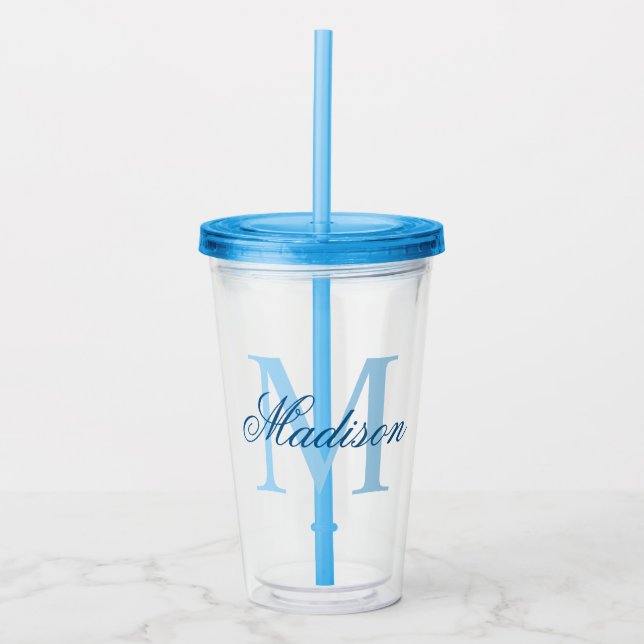 Vaso Acrílico Crear su nombre de monograma personalizado azul (Anverso)