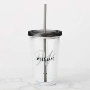 Vaso Acrílico Crear su nombre de monograma personalizado negro