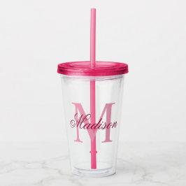 Vaso Acrílico Crear su nombre de monograma personalizado rosado