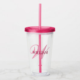 Vaso Acrílico Crear su nombre de monograma personalizado rosado
