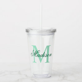 Vaso Acrílico Crear su nombre de monograma personalizado verde