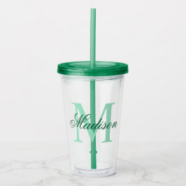 Vaso Acrílico Crear su nombre de monograma personalizado verde
