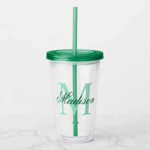 Vaso Acrílico Crear su nombre de monograma personalizado verde