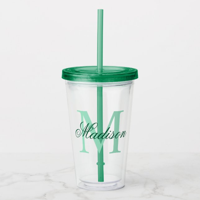 Vaso Acrílico Crear su nombre de monograma personalizado verde (Anverso)