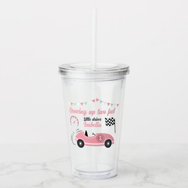 Vaso Acrílico Crecer dos coches de carreras rosadas festividades (Anverso)