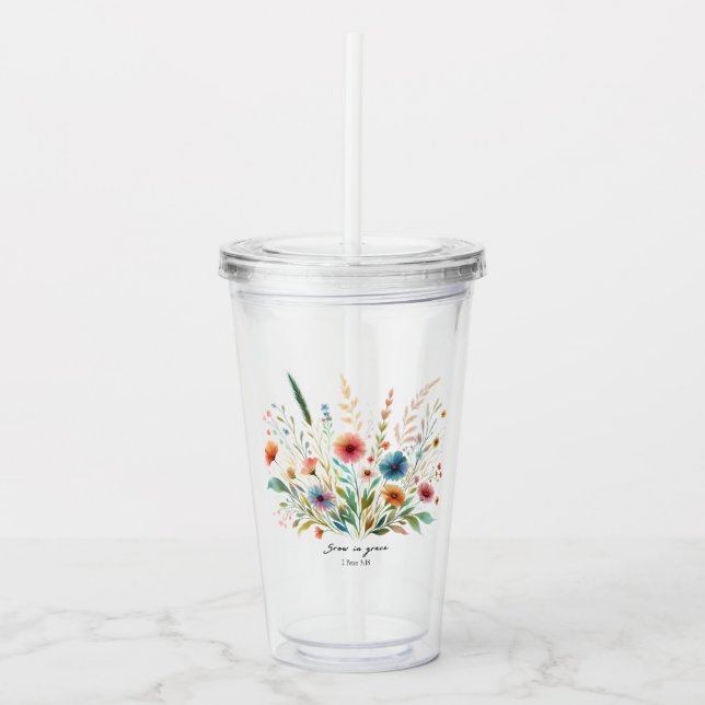 Vaso Acrílico Crecer en gracia floral (Anverso)