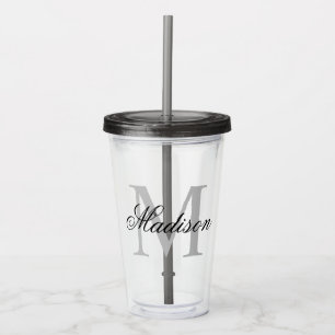 Vaso Acrílico Cree su nombre de monograma personalizado gris