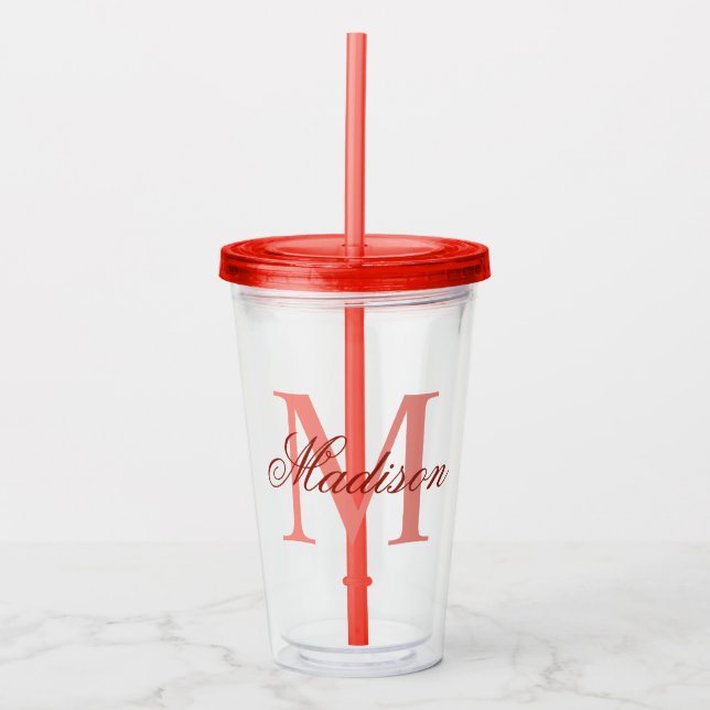 Vaso Acrílico Cree su nombre de monograma personalizado rojo (Anverso)