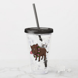 Vaso Acrílico Cría de jabalí y flores de personalizado