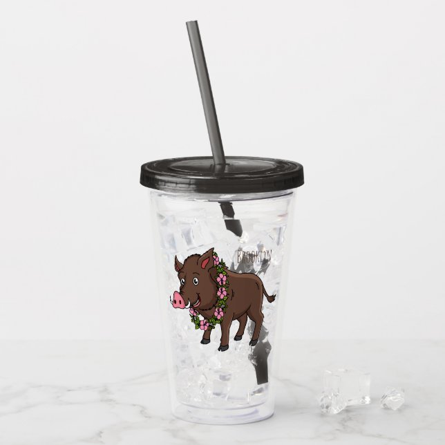 Vaso Acrílico Cría de jabalí y flores de personalizado (Anverso (hielo))