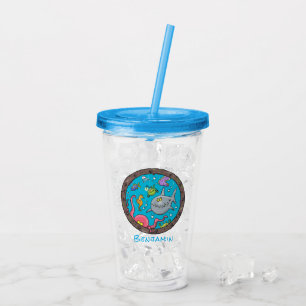 Vaso Acrílico Criaturas marinas divertidas dibujos animados subm