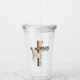 Vaso Acrílico Cruz de Pascua Vintage Personalizada Él ha Resucit