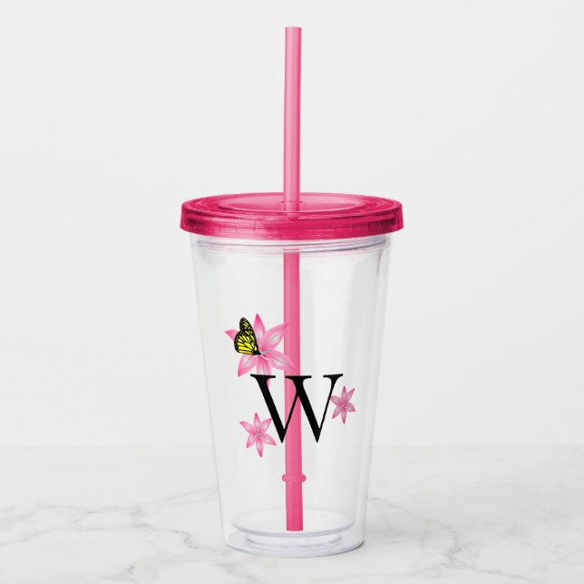 Vaso Acrílico Cualquier Tumbler De Acrílico Floral Rosa (Anverso)