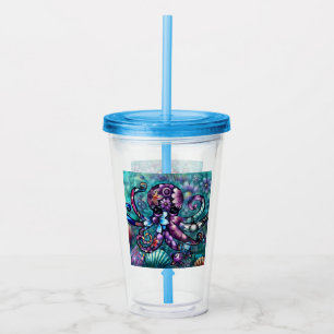 Vaso Acrílico Cuenca azul púrpura del pulpo floral Verde azulado